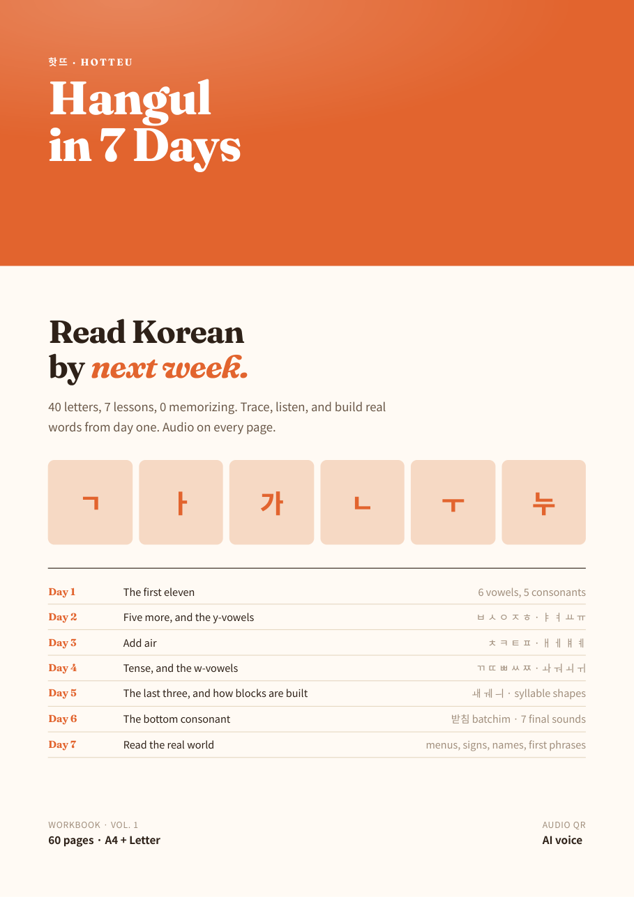 Hangul in 7 Days workbook cover